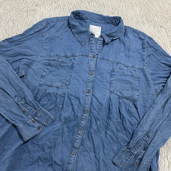 Style and co blue pleated long sleeve button down shirt size xl - Picture 2 of 5